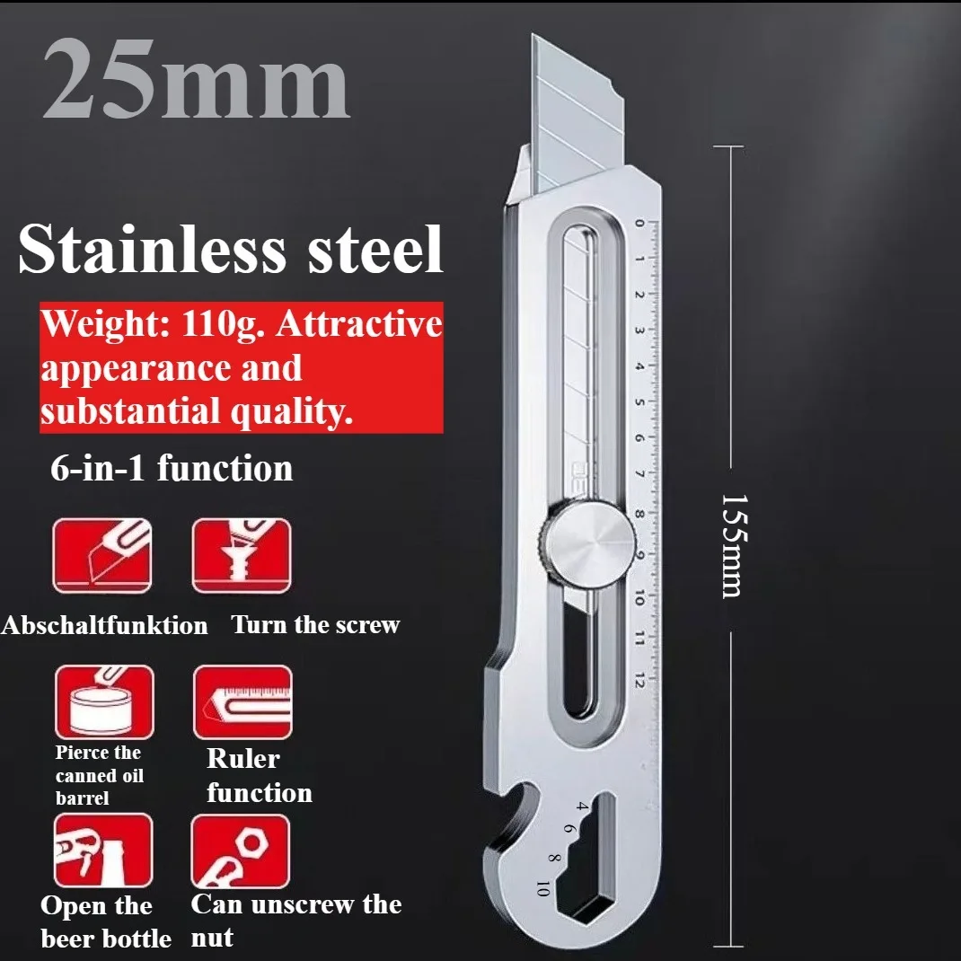 Stainless steel multi-functional practical knife - 6-purpose integrated design, sharp and durable, suitable for screwing