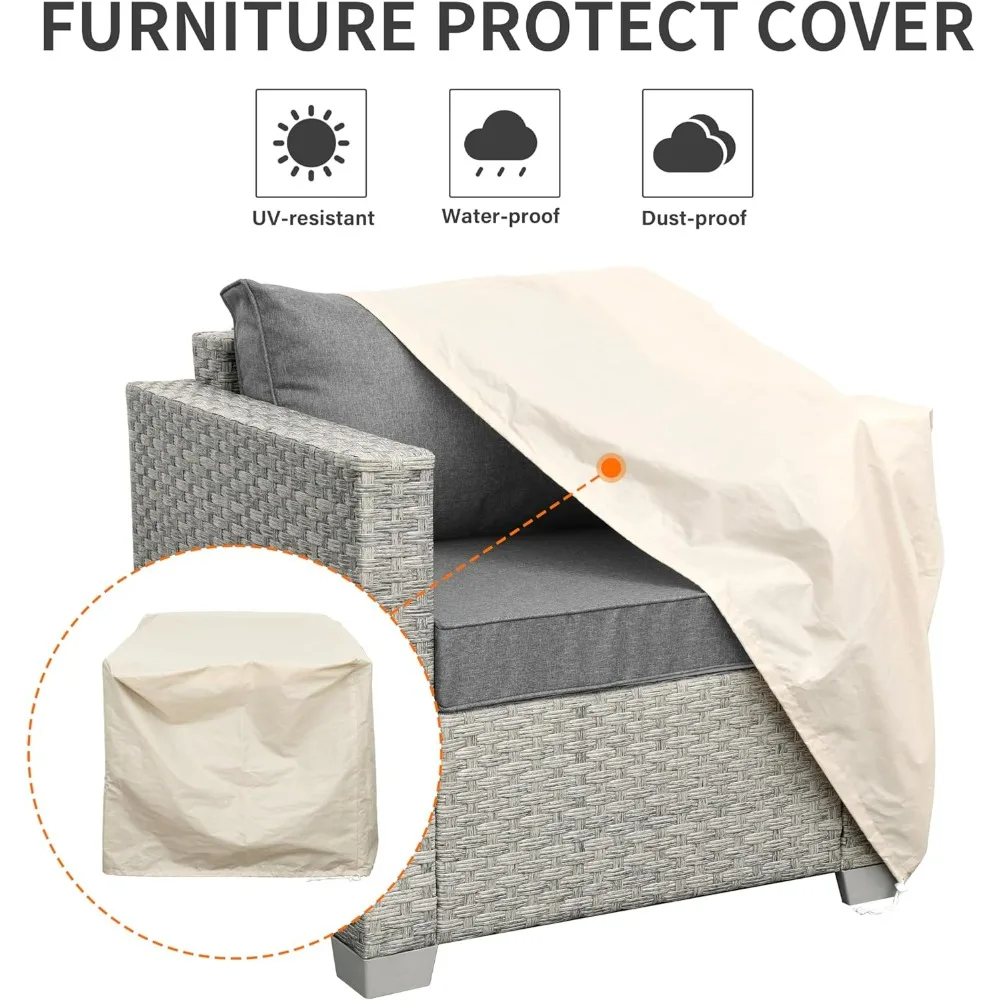 Conjunto de 2 cadeiras de vime para pátio, sofá ao ar livre, varanda, cadeira única, cinza, assento profundo, poltrona, móveis de varanda com cus cinza