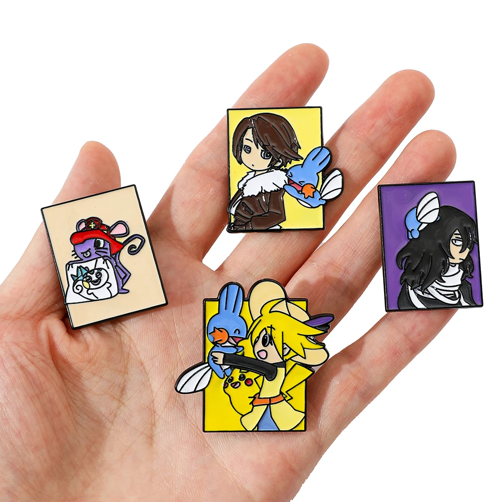 The Cartoon Anime Pokémon Broche para Meninos, Pikachu Esmalte Pin, Mochila Roupas, Acessórios para Emblema de Metal, Gi, 4 Pcs