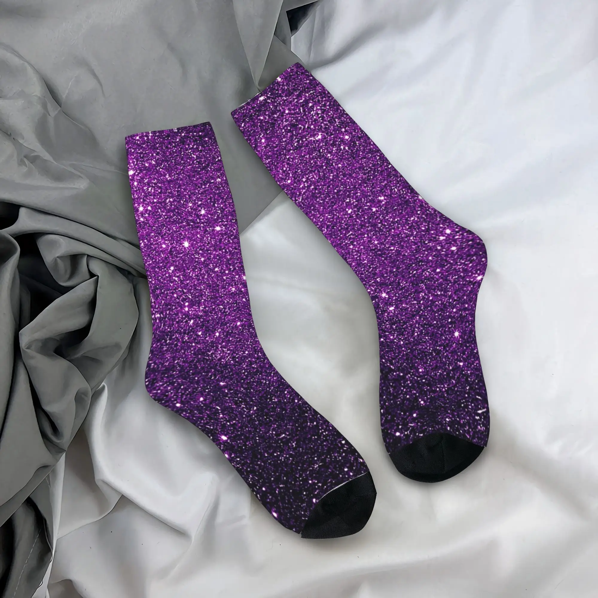 

All Seasons Gradient Purple Glitter Pattern Socks Harajuku High Quality Stockings Crew Socks for Men Women Birthday Present