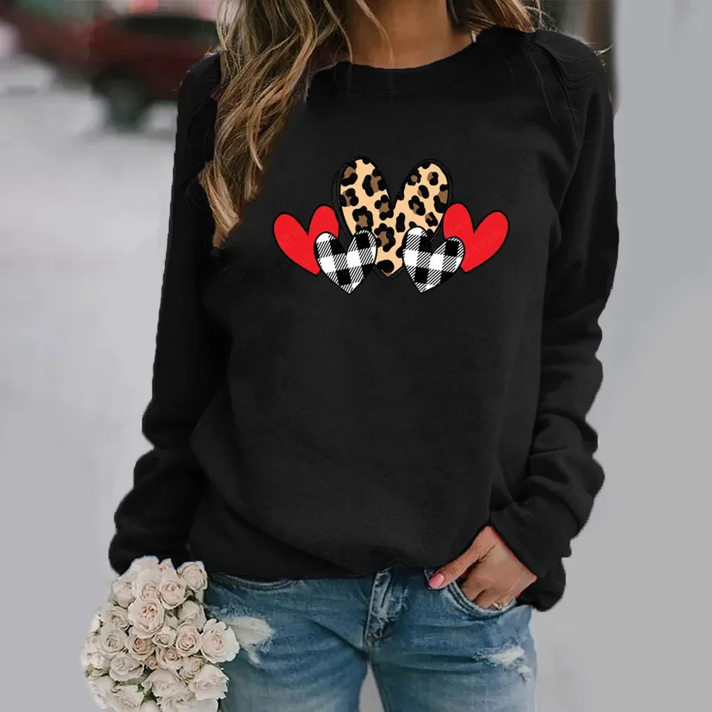 Valentine\'s Day Love Printed Crewneck Hoodie Women\'s Dress Sweatshirt Aesthetic Sweatshirts Streetwear Women