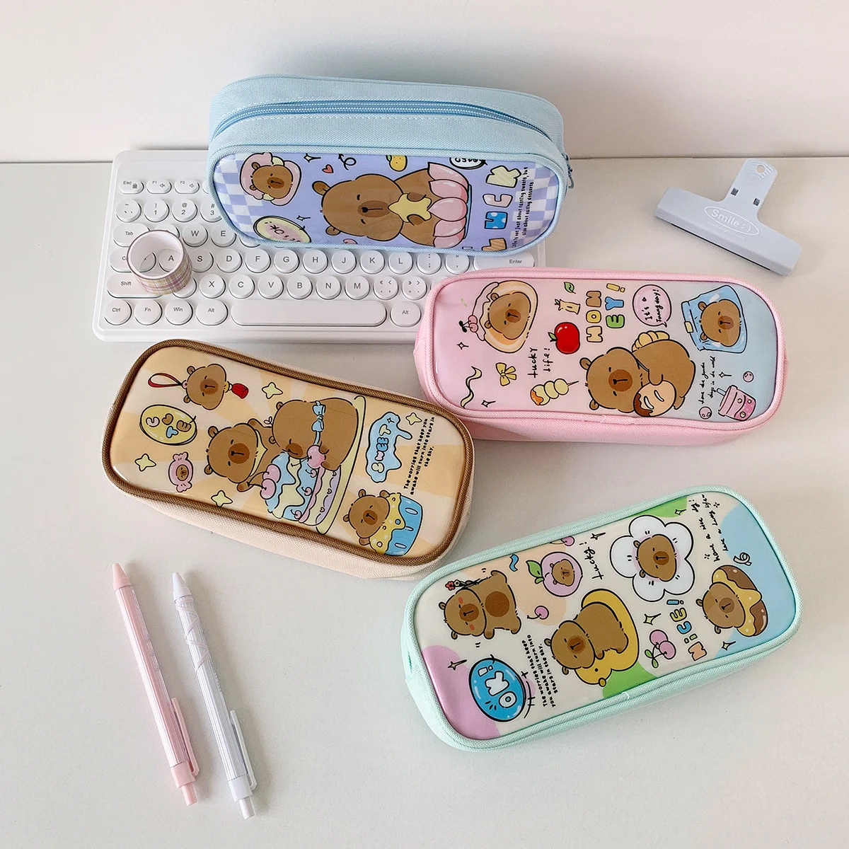 Cartoon Capibala Pencil Bag Children Pen Case Student Large Capacity Stationary Storage Pouch Desktop Storage Bags School Office