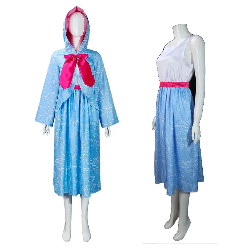 Halloween Cinderella The Fairy Godmother Cosplay Costume Girls Women Light Blue Prints Dress Outfits Fancy Party Set