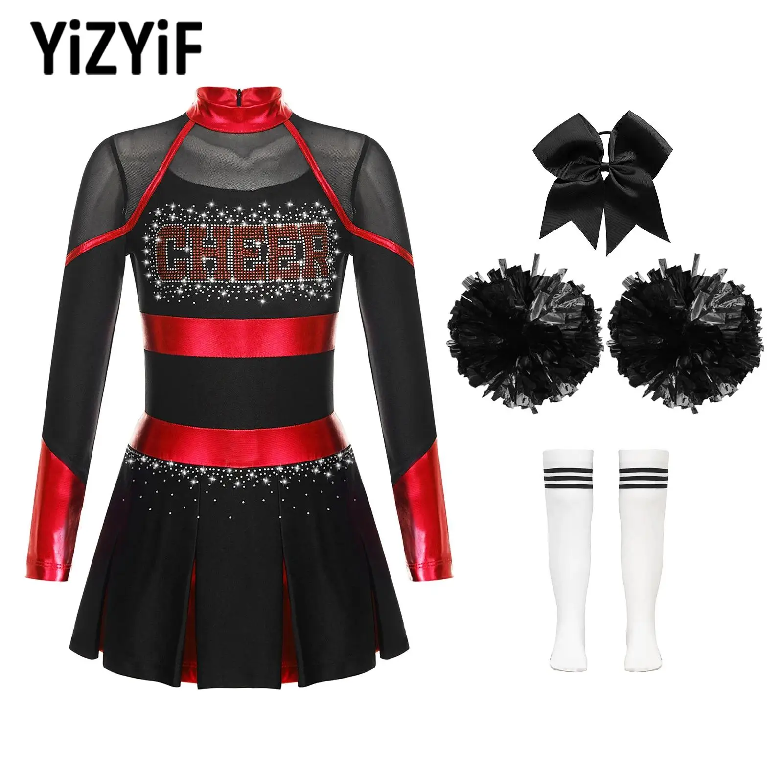 

Children Glittery Rhinestones Cheerleader Costume School Cheerlead Uniforms Kids Girls Cheerleading Uniforms Cheer Dance Outfit