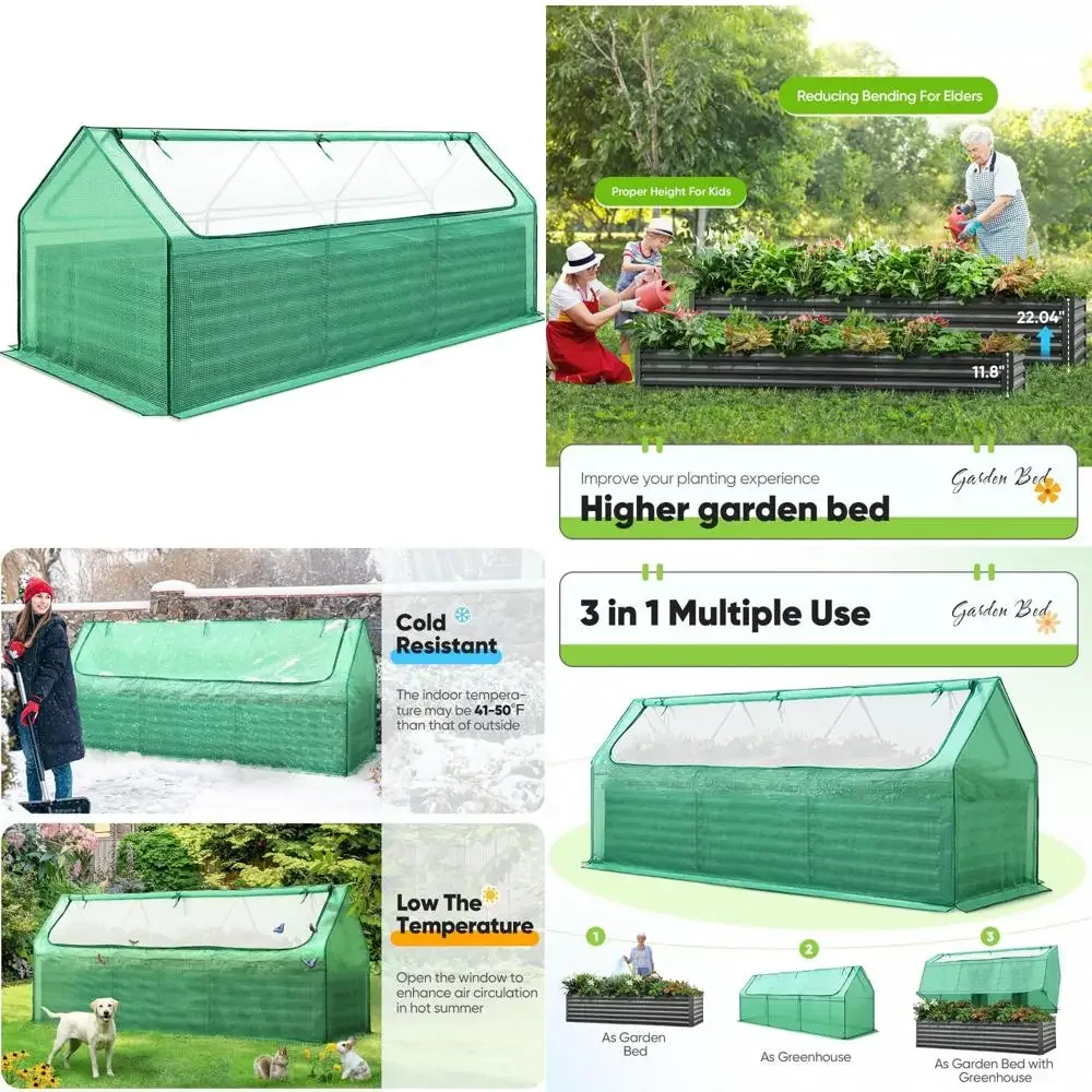 

Galvanized Metal Raised Garden Beds for Vegetables, 8x4x2 ft Outdoor Planter Box with Cover, Durable Gardening Solution