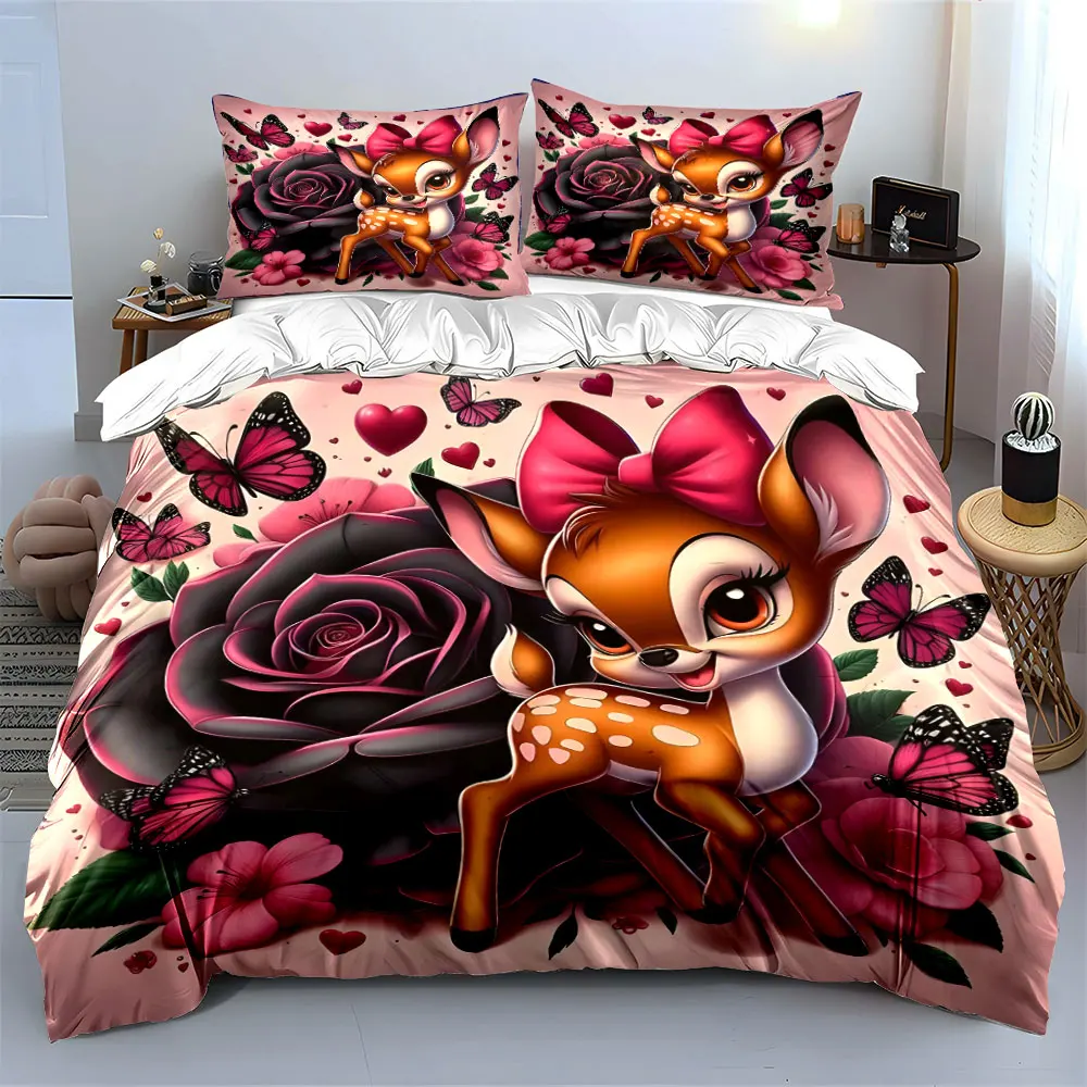 Adorable fawn with pink butterflies Print Soft Comfortable Duvet Cover Bedding Set Included 1*Duvet Cover  2*Pillowcases