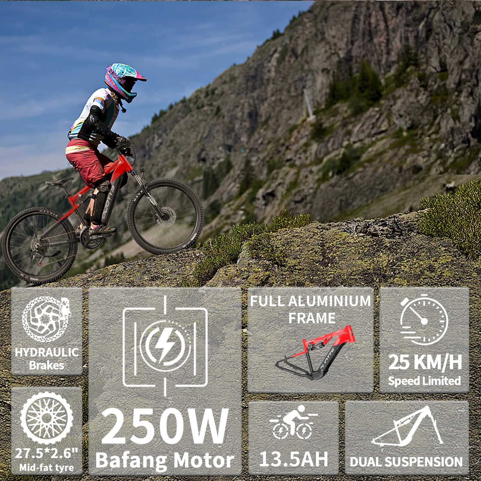 DUOTTS E29 Elektrofahrrad 250W 48V 13,5Ah Akku Offroad E-Bike 27,5 Zoll Fette Reifen Erwachsenen-Elektrofahrrad – Detail 3