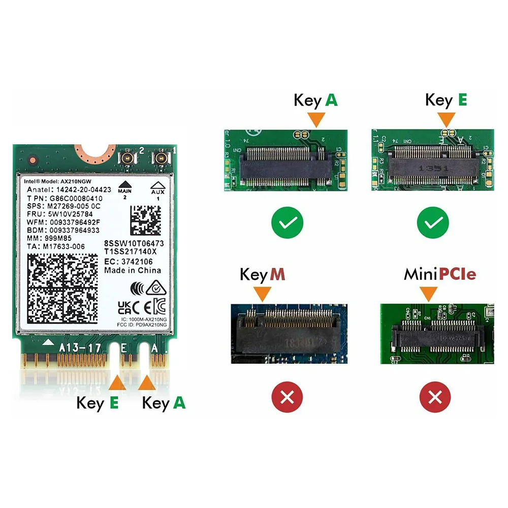 ラップトップ用Intelax210ワイヤレスカード,wifi 6e,bluetooth 5.3 m.2,ax210ngw,2.4ghz,5ghz,6ghz,5374mbps,802.11ax,wifiアダプター,pc用