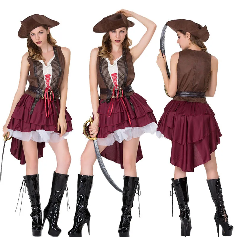 Disfraz de Pirata para Mujer, Estilo Punk, Renacentista, Medieval, Victoriano, Disfraz de Bucanero para Halloween, Disfraz para Actuaciones con Sombrero