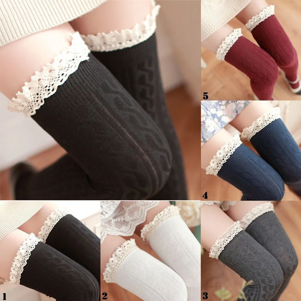 Y2K Lace Thigh High Stockings Women Sweet Girls Casual Trendy Over The Knee Leg Warmer Sexy Tube Legging Lolita Long Socks Tight