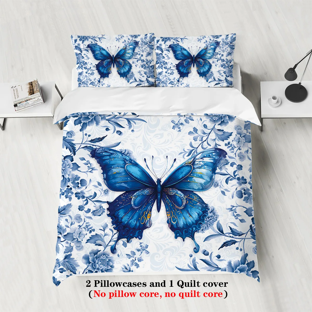 Butterfly Luxury Duvet Cover Set 3Pcs Soft Bedding Set Fashion Down Alternative Quilt Cover Plush Comfort Bed Linen Collection