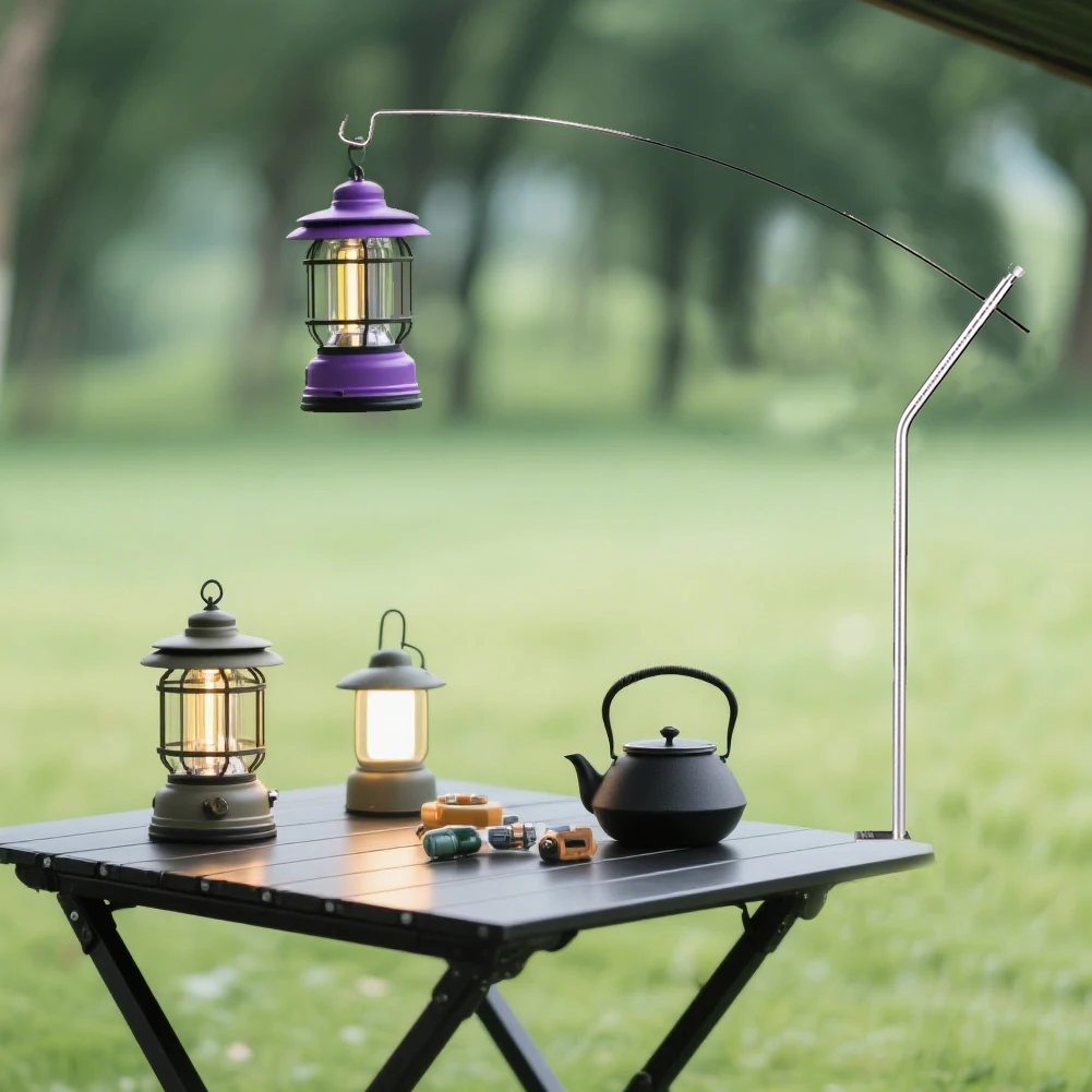 Portable Lantern Holder Outdoor Camping IGT Light Hanger Aluminum Alloy + Stainless Steel Table Bracket Curved Lamp Hanging Rack