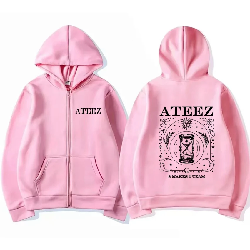 Kpop Ateez group 8 Makes 1 Team Music Tour Zipper Hoodie coat 2024 Unisex vintage Sweatshirt Men Women Fleece Jacket pullovers