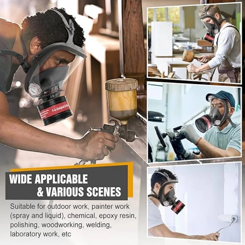 Gas mask, full face respirator, with 40mm activated carbon filter, suitable for chemicals, gases, paints, steam, welding