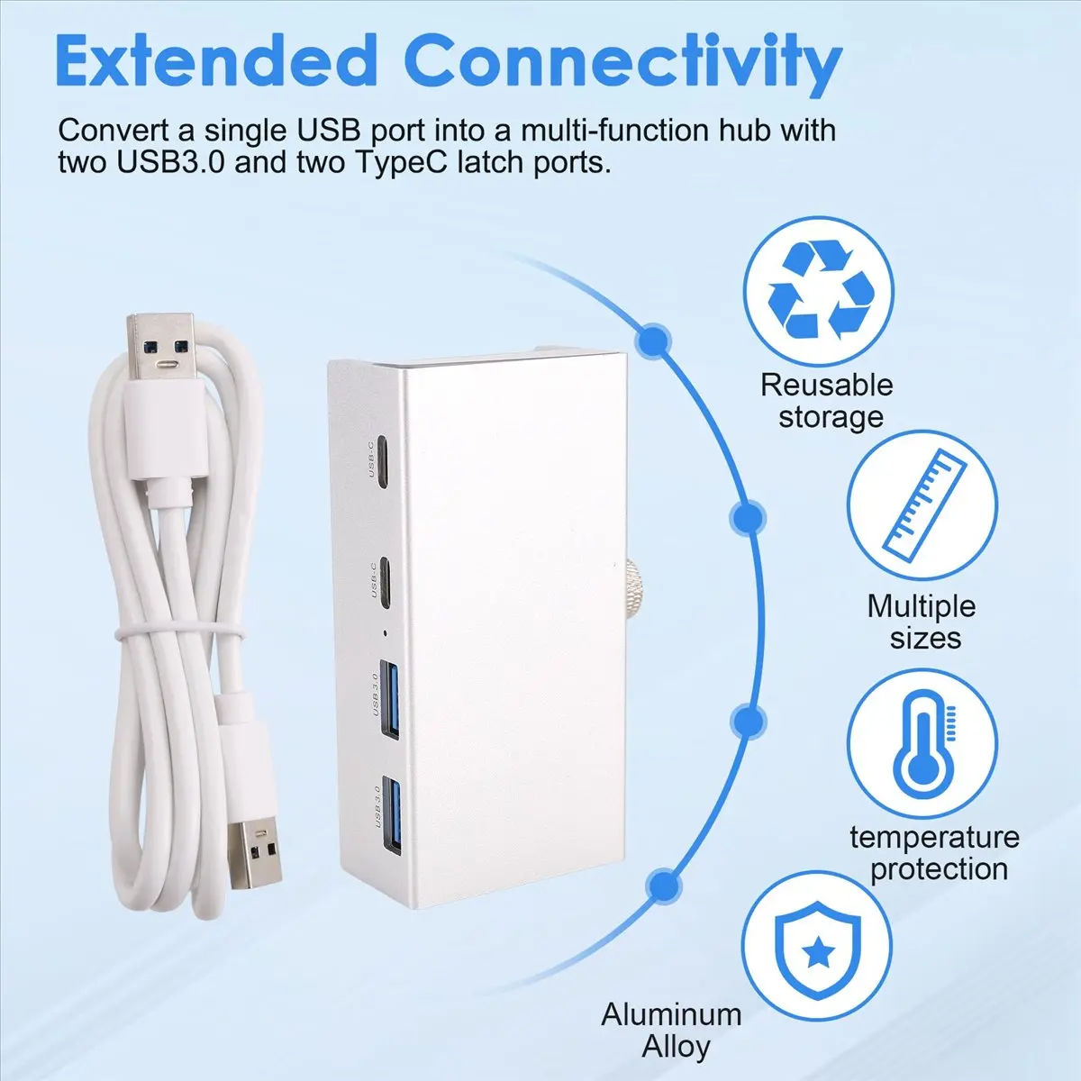 NewABNR USB 3.0 Hub Aluminium Clip-on Typ-C Hub Desktop-Splitter mit USB-C 5 Gbit/s Übertragungsrate für Laptops