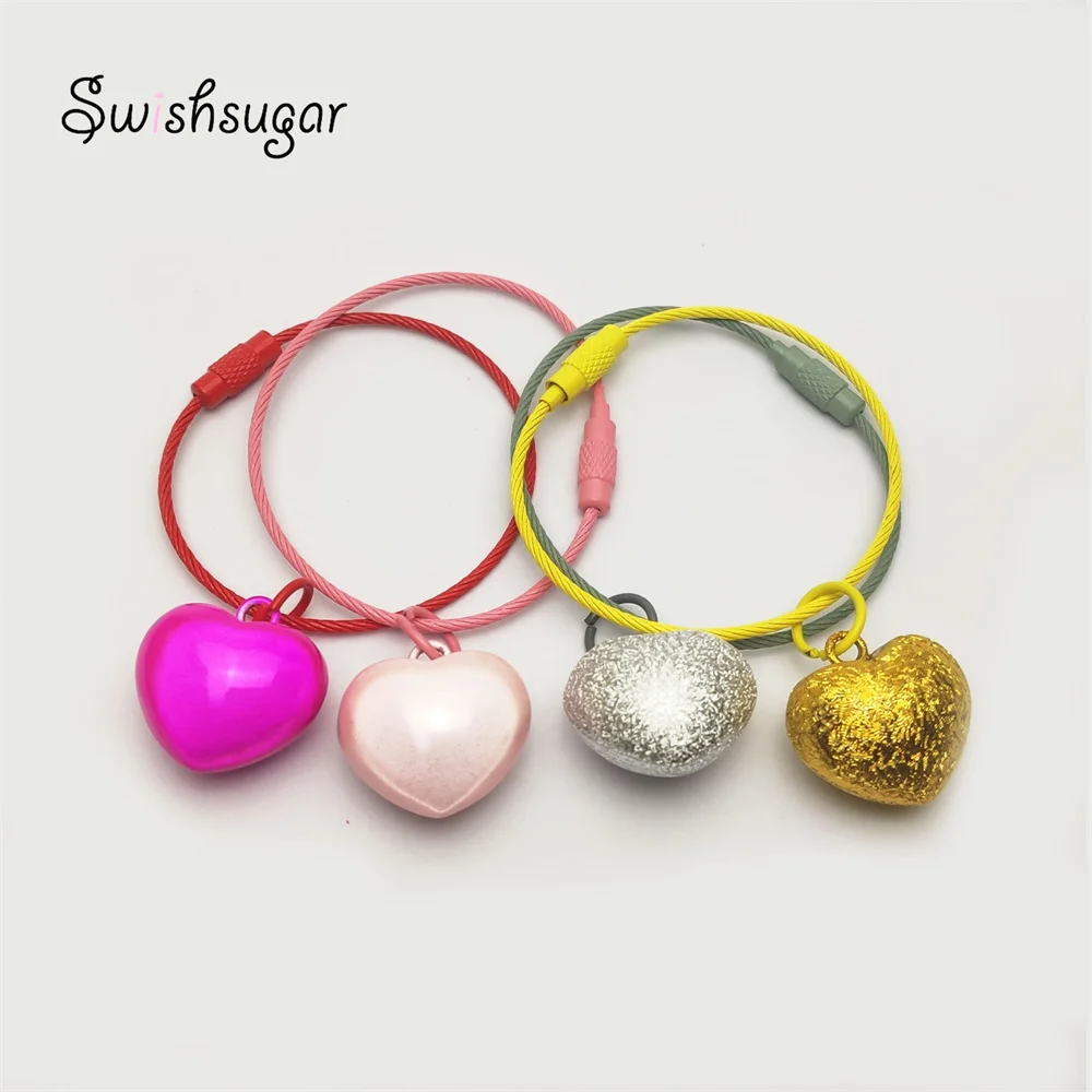 Dreamy Closed Heart Style Jingle Bell Charm Pendant With Metal Keychain Rings Kids Child Gift Boy Girl Bag Hanging Jewelry