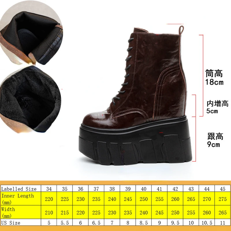 Fujin 14CM Microfiber Genuine Leather Women Boots Causal Boot Shoes Motorcycle Ankle Booties Platform Wedge Thick Sole ZIP Shoes