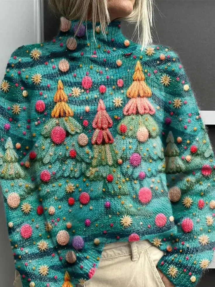 Outono inverno camisola feminina casual moda quente aconchegante pele-amigável macio uso diário santa hoodie presente de natal malha topo ​