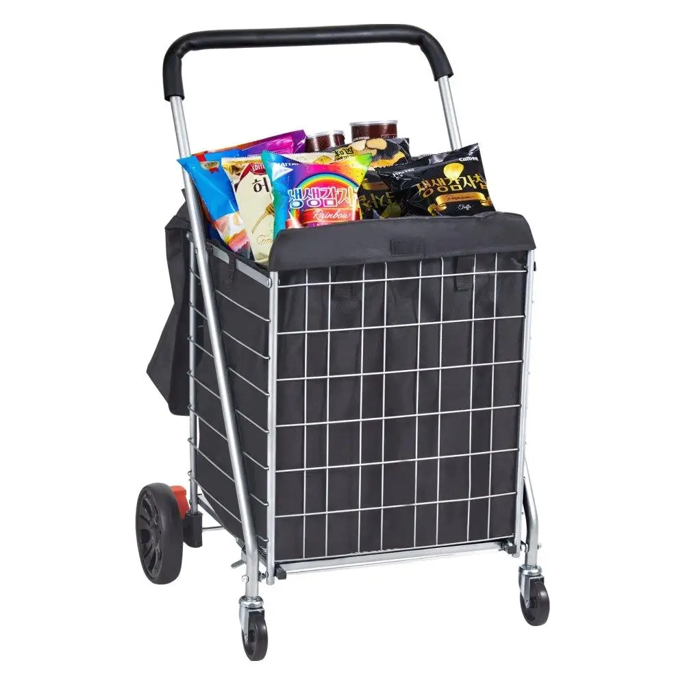 

Folding Shopping Cart 200lbs Max Load Swivel Wheels Heavy Duty Compact Lightweight Collapsible Silver Utility Cart with Bag
