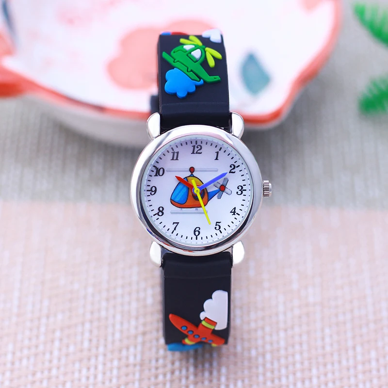 Chaoyada Fashion Children Boys Girls Cartoon Plane Toys Watches Little Kids Students Silicone Strap Waterproof Electric Watches