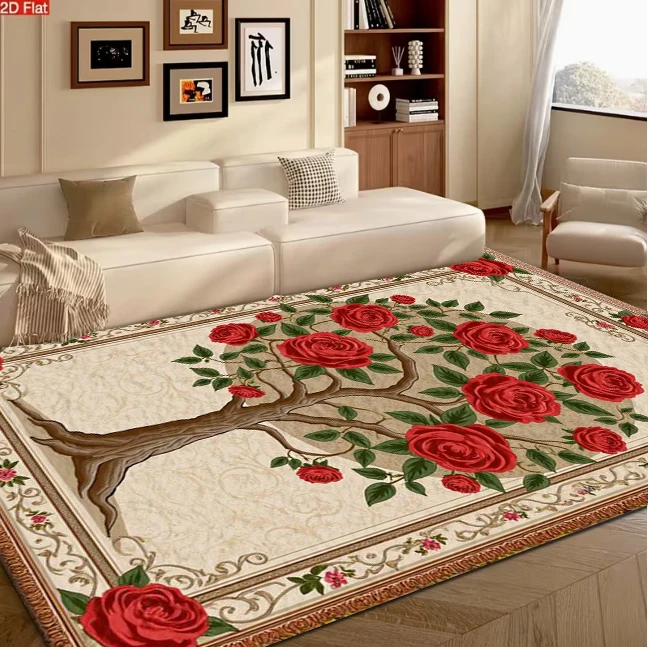 Vintage Rose Tree Art Print Carpet Flooring Elegant Floral Home Decor Area Rug for Living Room Bedroom