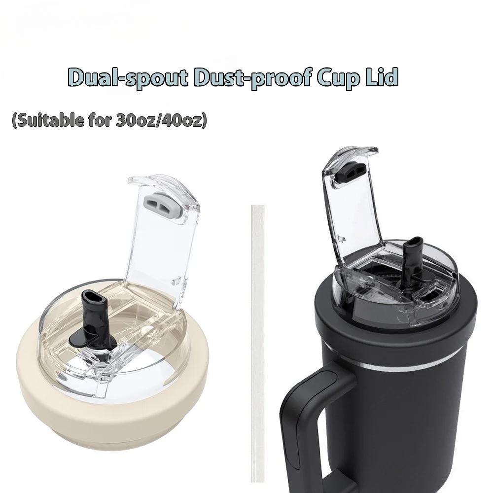 

30oz/40oz Silicone Cup Lid with Straw Dustproof and Leak Proof Plastic Lid Reusable Water Cup Accessories Double Drink Port