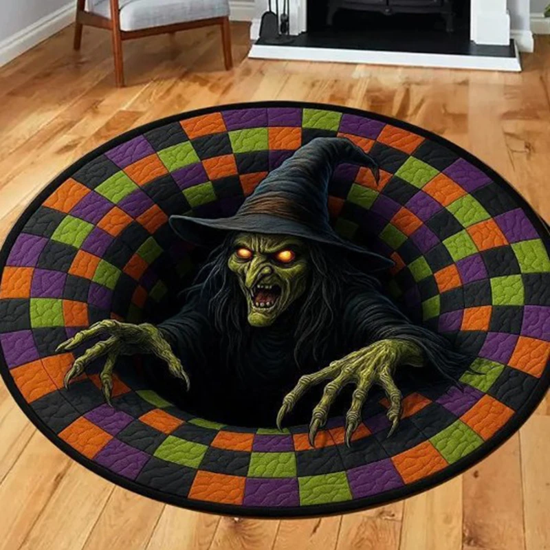 Halloween Vortex Terror Skull Circular Carpet 3D Visual Illusion Suspense Carpet Bedroom Living Room Chair Anti Slip Mat Gift