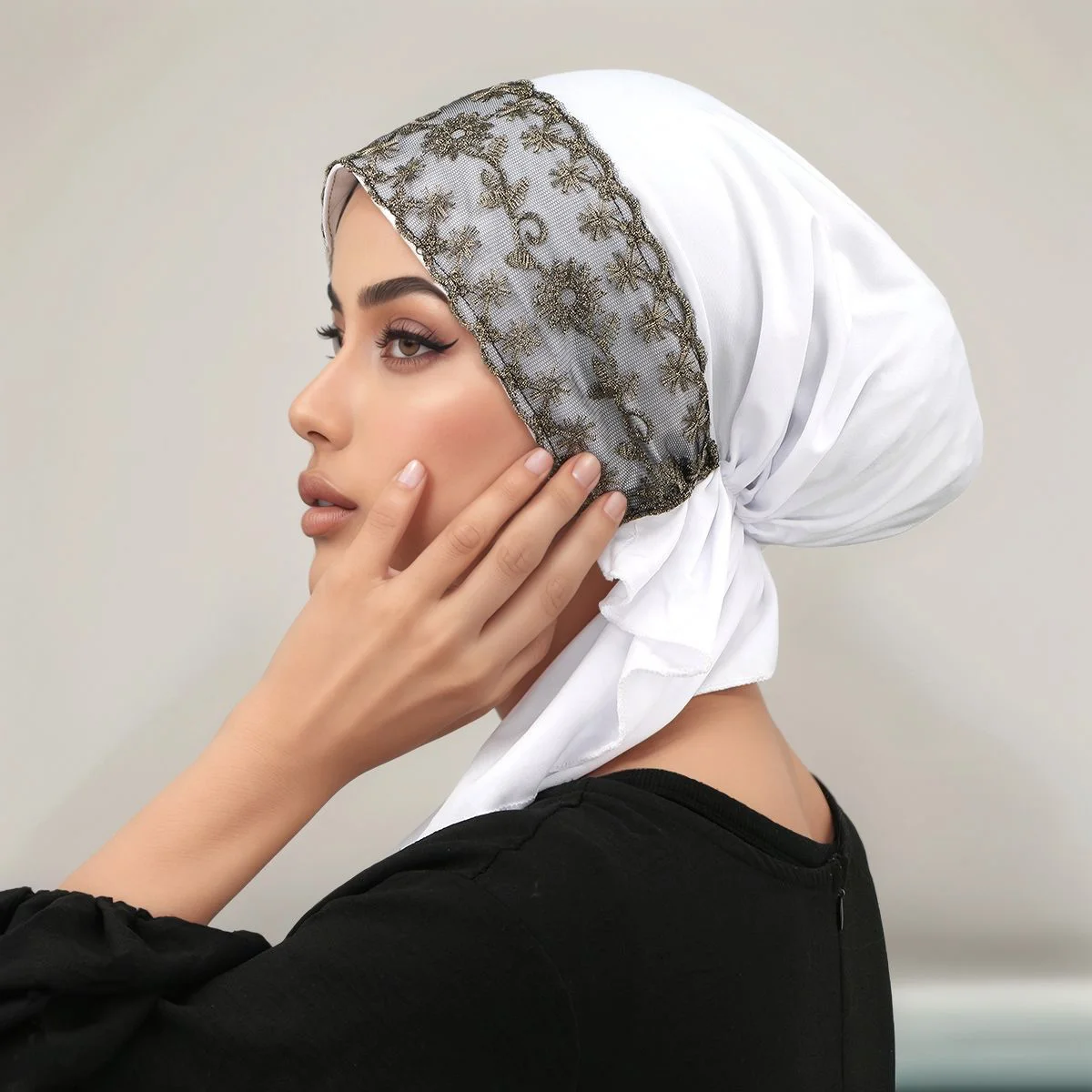

Модный мусульманский однотонный хиджаб-шарф с волнистым кружевом, головной убор для Рамадана, тюрбан, шапка-боннет для женщин, эластичная внутренняя шапочка