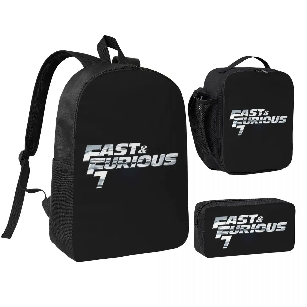 

Fast And Furious Backpack Boys Girls BookBag School Bag Shoulder Bags 3ps Insulated Lunch Bag Pencil Case