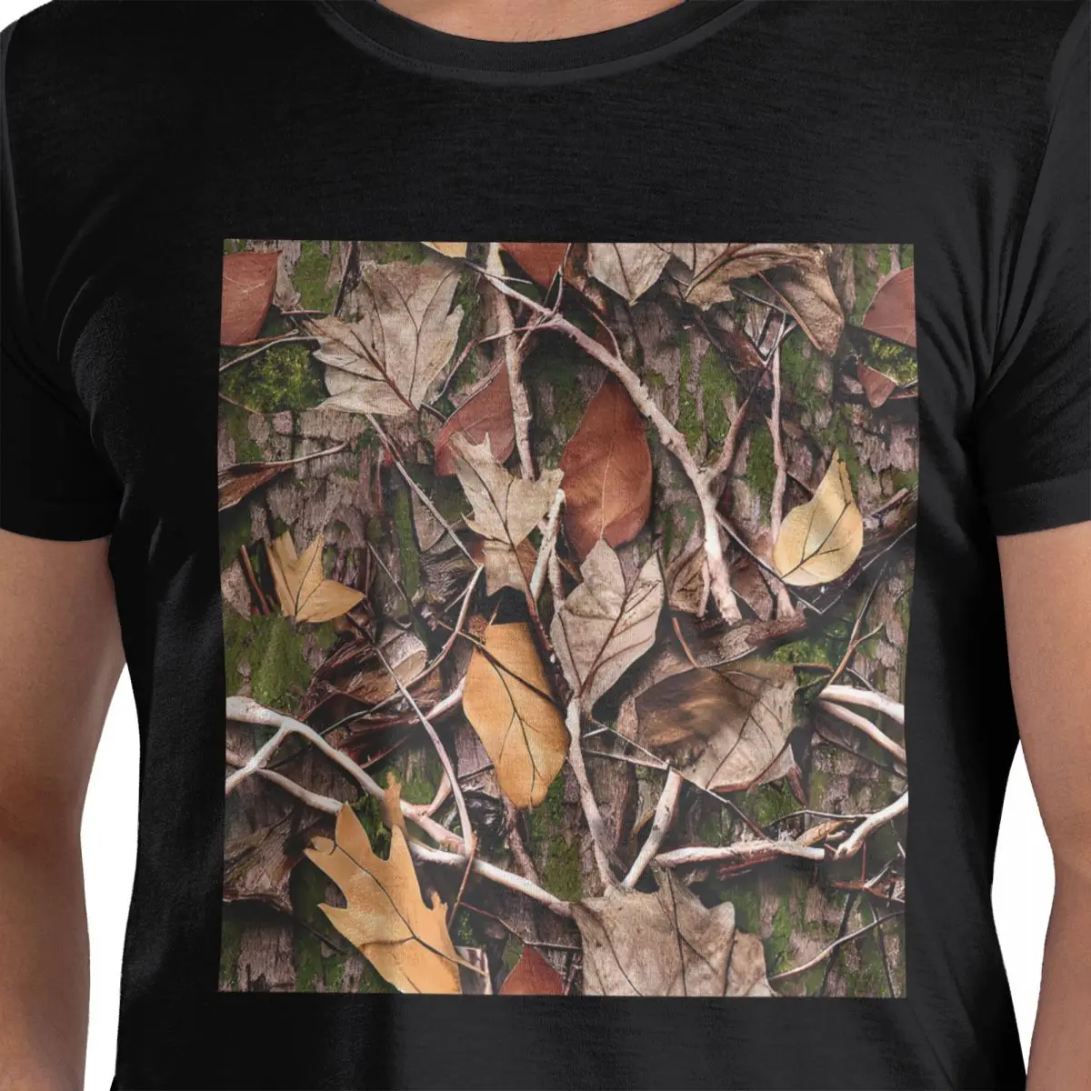 

Realistic Tree Hunting Camo Leaves Sticks And Bark Camoflouge Cotton T-Shirt Men's Classic T Shirts Men Crew Neck Short Sleeve