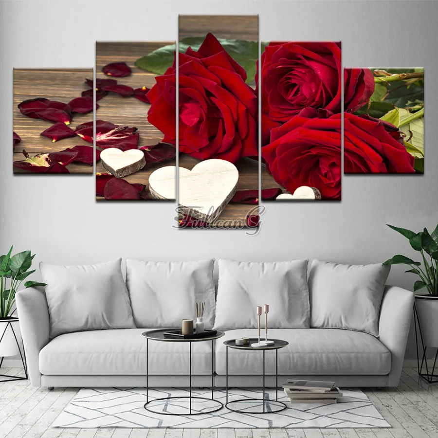 

Diy Diamond Embroidery 5 Piece Set Beautiful Roses Full Mosaic Painting Rhinestone Picture Needlework Flowers Home Decor AA4392