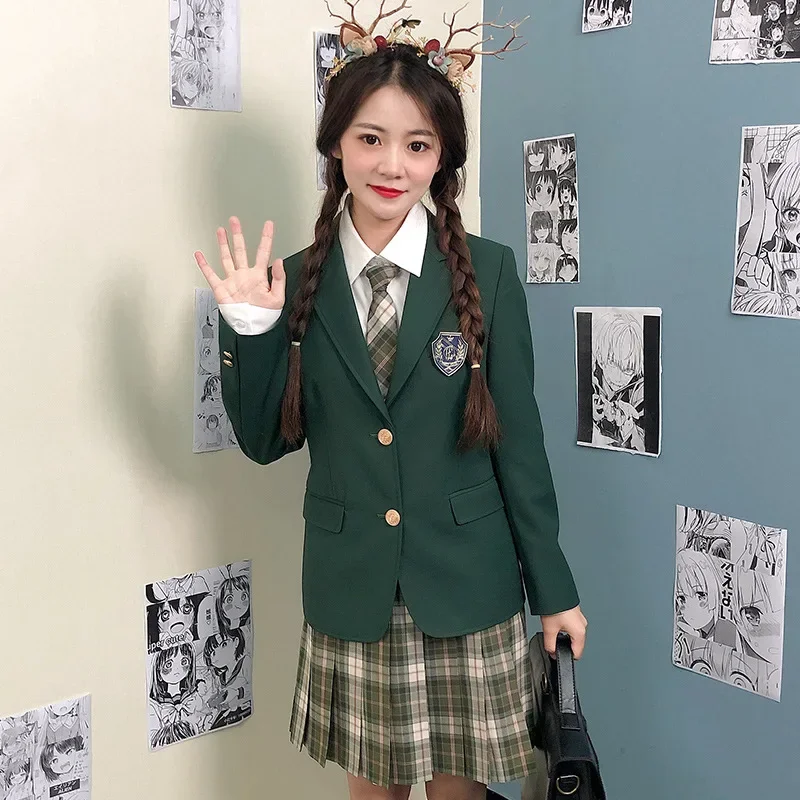 Meisjes Jk Uniform Pak Japanse College Set Zwarte Lange Mouw Blazer Rok Pakken Dames Schattig Schooluniform 2 Delige Set Outfits