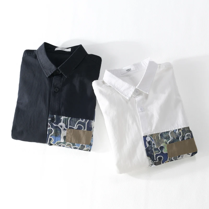 New Stylish Long Sleeved Patchwork Casual Cotton Quality Shirt Men Brand Trend Comfortable Thickness Tops Clothing Chemise Homme