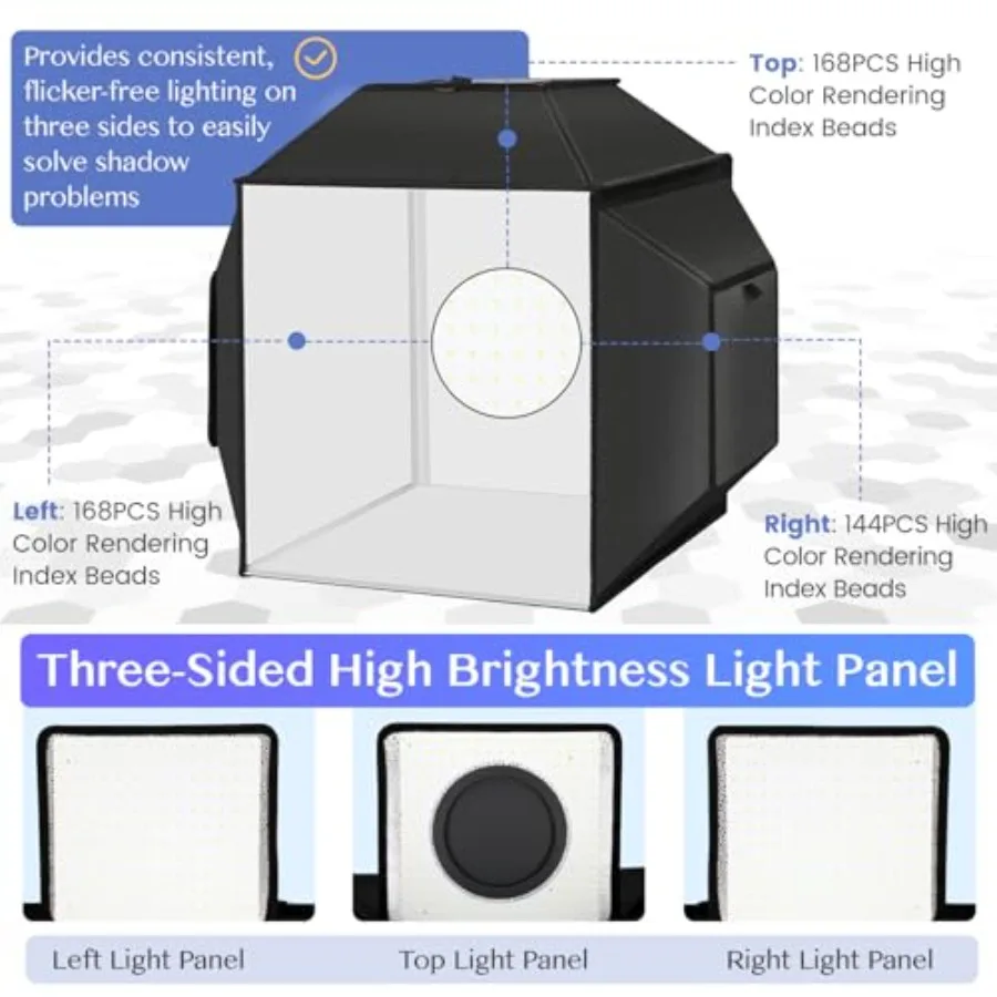 16 Caja de luz de estudio fotográfico profesional con caja suave 480 CRI 95+ luces LED 4 fondos de PVC blanco negro naranja verde portátil S