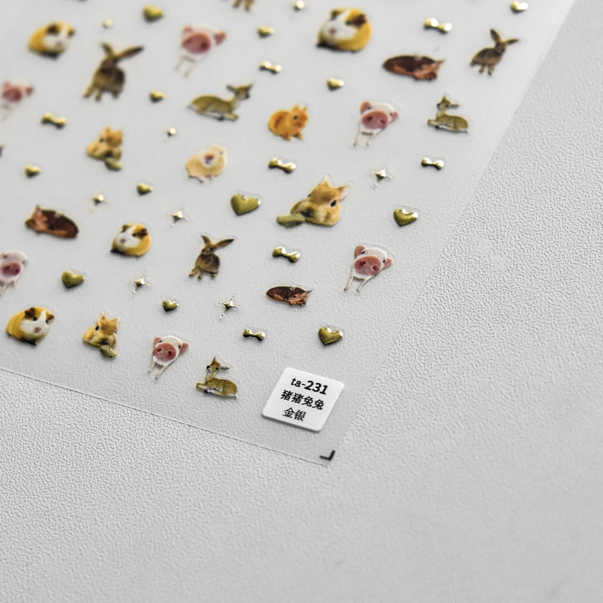 Autocollants pour ongles de haute qualité, divers animaux, chat, chien, lapin, over, or, argent, nail art, décalcomanie, outil de manucure, TA-235