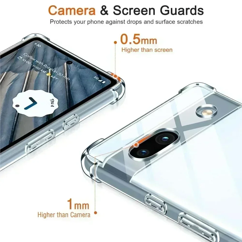 1.5mm de espessura air-bag claro caso de telefone para google pixel 8a 8 pro 6a 7a 6 7 pro 5g capa à prova de choque fundas