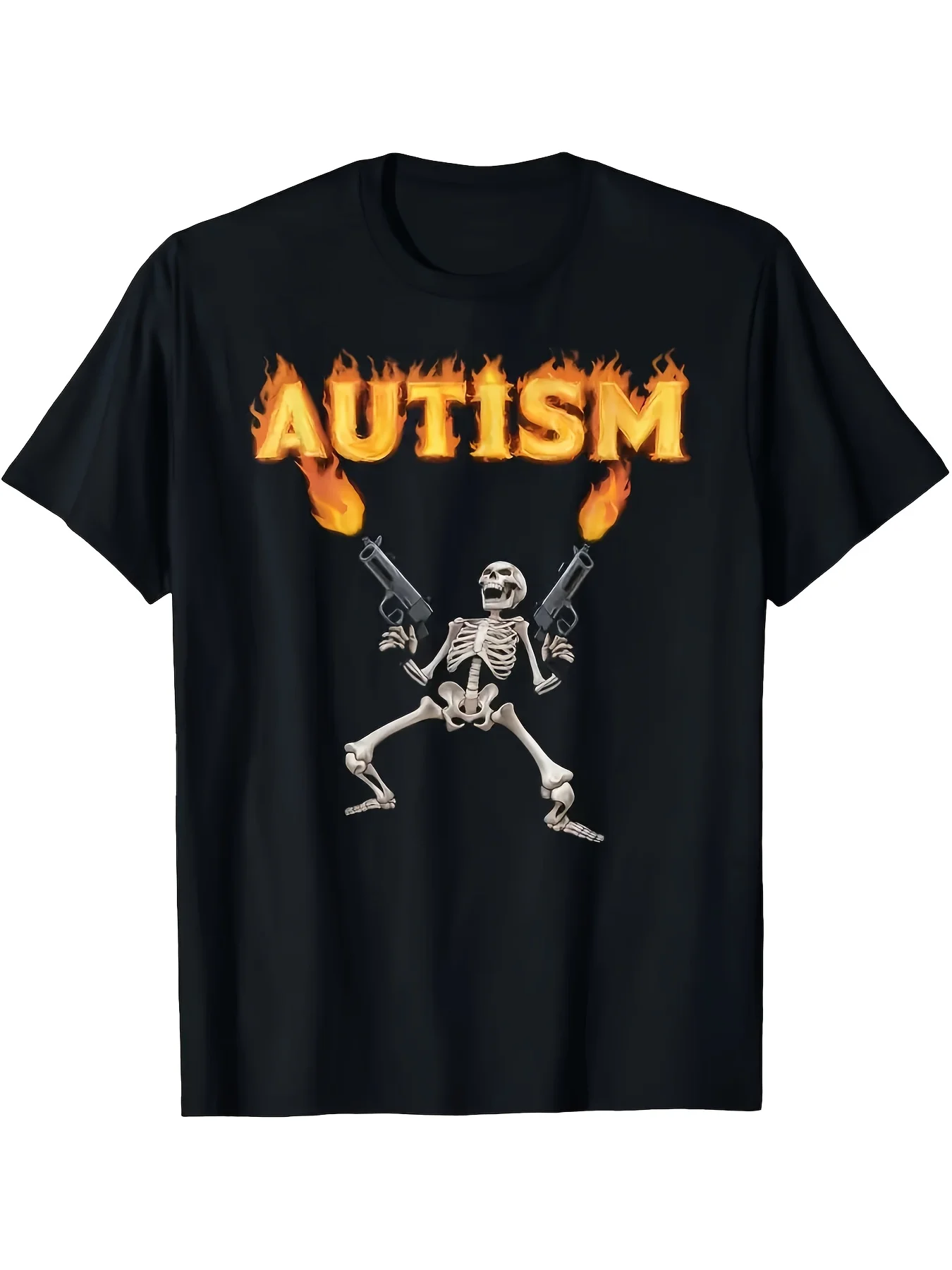 Gothic Men's Black Graphic T-Shirt Flaming Letter Print Skeleton Dance Vintage Graphic 100% Cotton Heavyweight Short Sleeve Casual Streetwear Tee