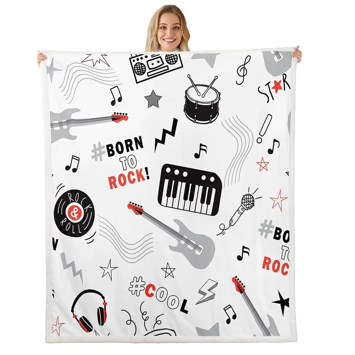 Kids Guitar Fleece Throw Blanket Rock Music Plush Blanket for Boys Girls Musical Instrument Blanket Soft Warm Fuzzy Blankets