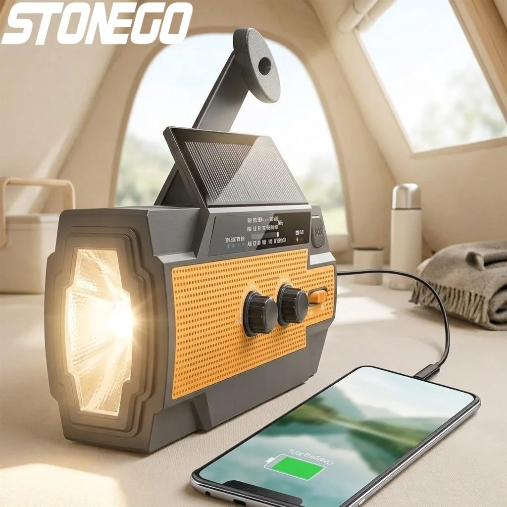 

Портативное аварийное солнечное радио с ручным приводом, 4000 мАч, AM/FM, метеорологическое радио, фонарик, зарядное устройство, сигнализация SOS