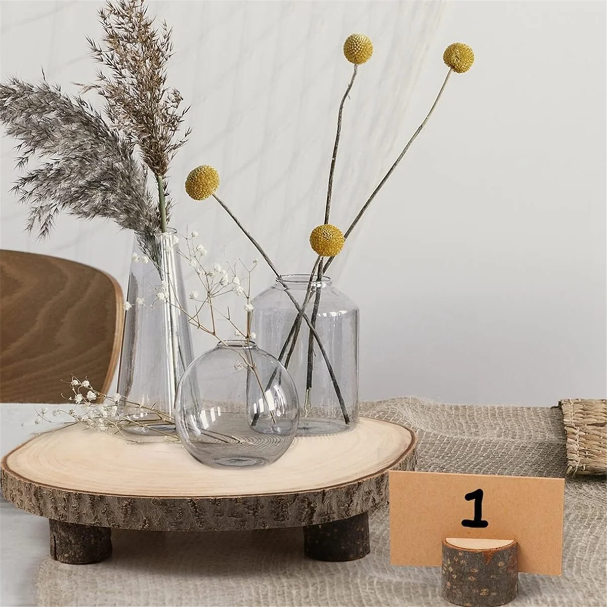 ABFKW 11 Inch Wood Cake Stand, Round Wooden Cupcake Pedestal, Paulownia Wood Slice with Legs, Rustic Cake Holder Wooden