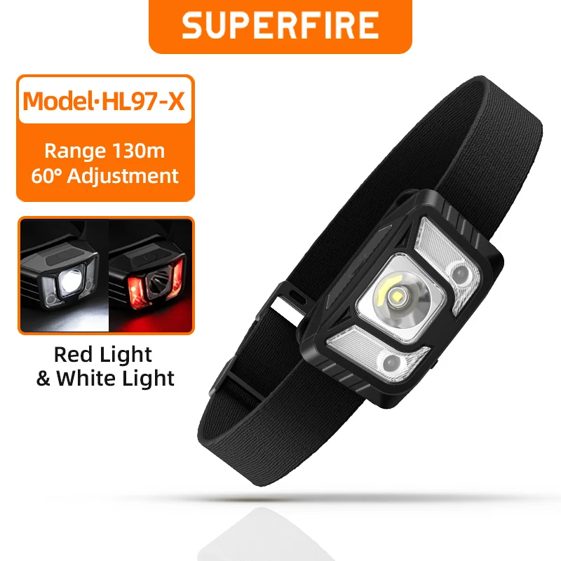 SUPERFIRE-Mini lampe de sauna portable, HL97-X de type C, lumière de sauna aste, 4 modes d\'éclairage, pêche, lampe frontale de camping, lampe de