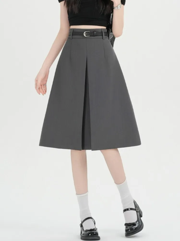 

ay Suit A-Line Skirt Women's High Waist Slimming Inner Lined Skirt Commute Korean Sle Spring Season Loose Fit