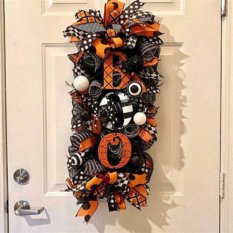 Halloween Spider Web BOO Wreath Halloween Garland Door Hanging Wreath Home Party Supplies Party Pendant Door Hanger Home Decorat