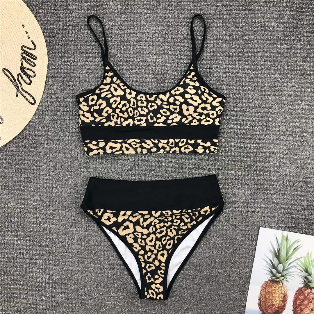 Sexy, goldfarben bedruckter Bikini, Badeanzug mit hoher Taille, Damen-Badebekleidung, zweiteiliges Bikini-Set, Badeanzug mit aufgesetzten Elementen, Badebekleidung, V1717. – Detail 6