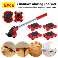 5Pcs/Set Heavy Duty Furniture Lifter Mover Roller with Wheel Bar Moving Device Lifting Helper Furniture Moving Transport Tool