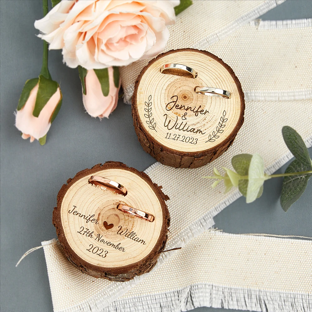 Personalized Wooden Ring Box Custom Names & Date Rustic Wedding Gift Proposal Ring Holder Engraved Wedding Vows