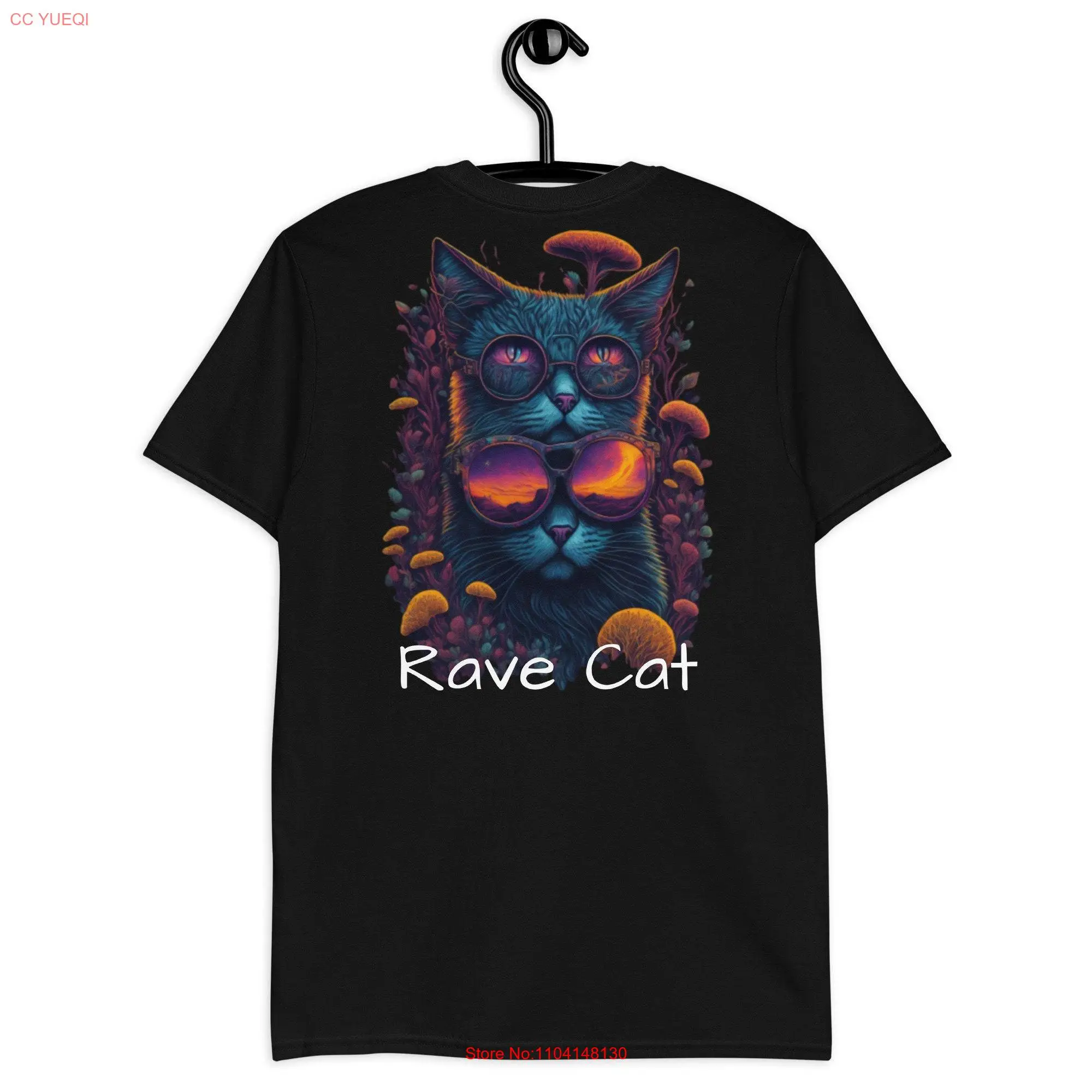 Psychedelic Techno T Shirt Two Face Cat Catsondrugs com Ibiza Berlin Festival Vibes Trance Dance Goa