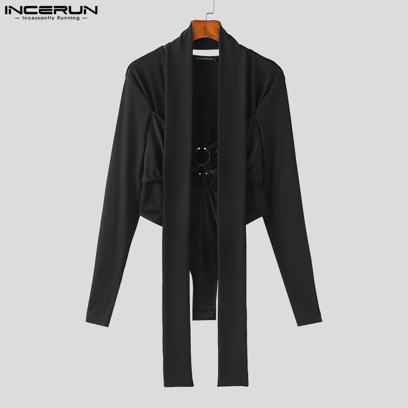 Sexy Homewear Men\'s Fashion U-shaped Buckle Design Jumpsuits Casual Solid Simple Male Long Sleeved Bodysuits S-3XL INCERUN 2024