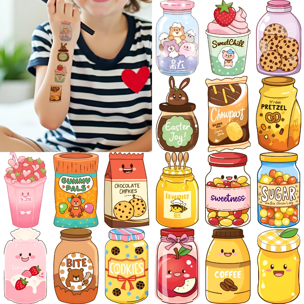 

54pcs Temporary Tattoo Candy Design Cartoon Food Icons Animal Characters Temporary Tattoo Stickers For Adults Children Girls