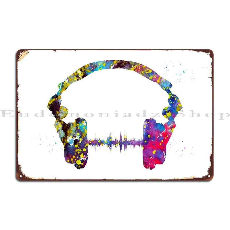 Headphone Metal Sign Retro Party Designing Character Vintage Tin Sign Poster